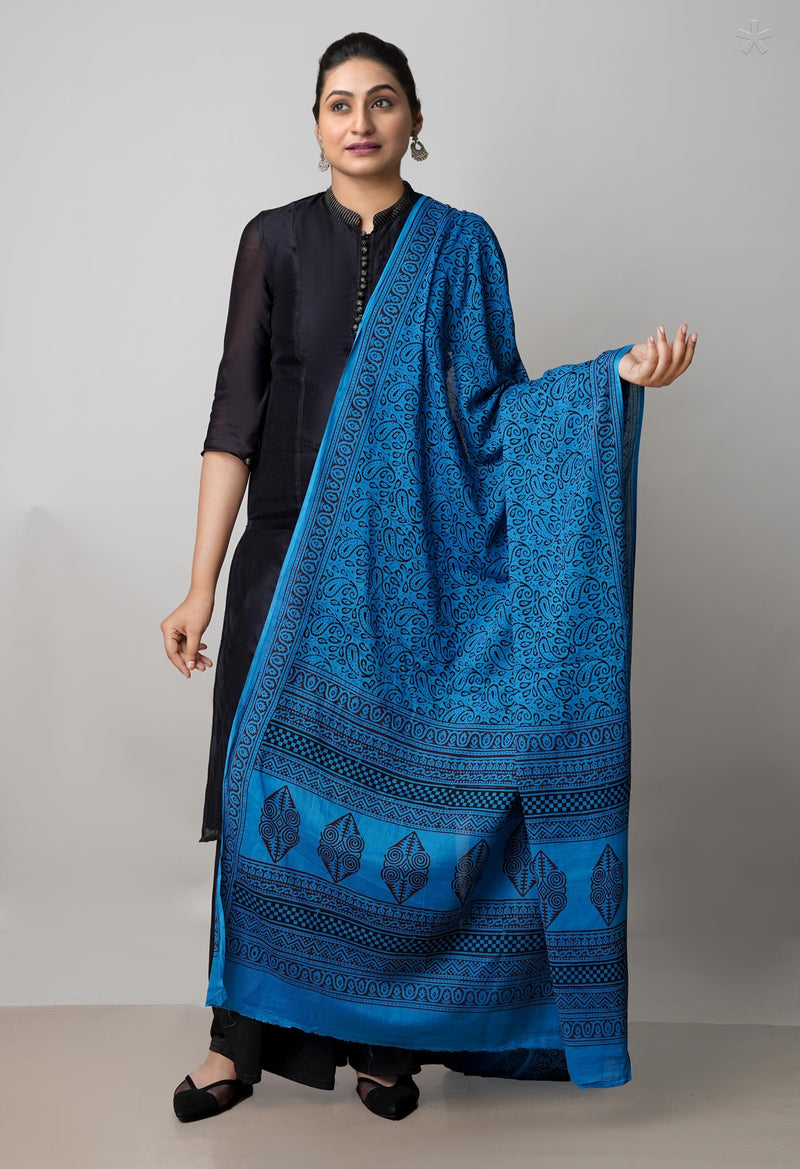 Blue Pure Superfine Mulmul Cotton Bagh Printed Dupatta –UDS5034