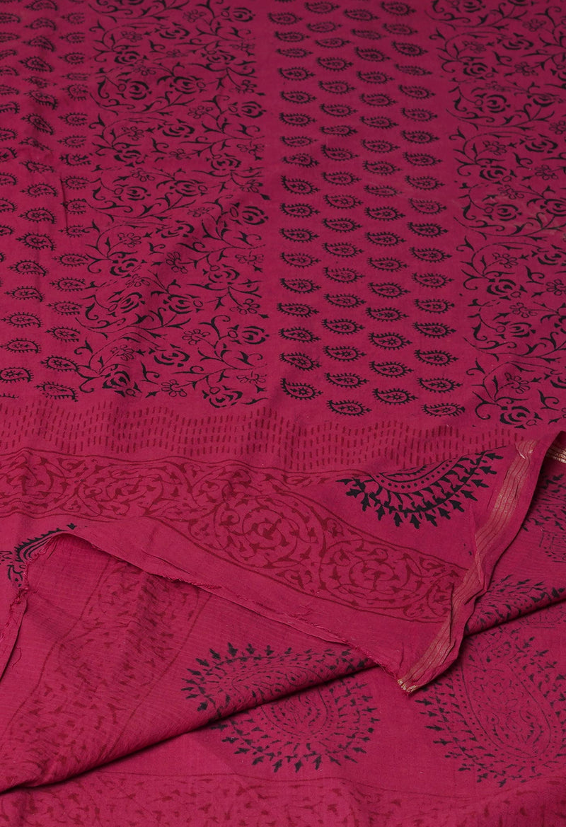 Red Pure Cotton Bagh Printed Zari Piping Dupatta –UDS5048