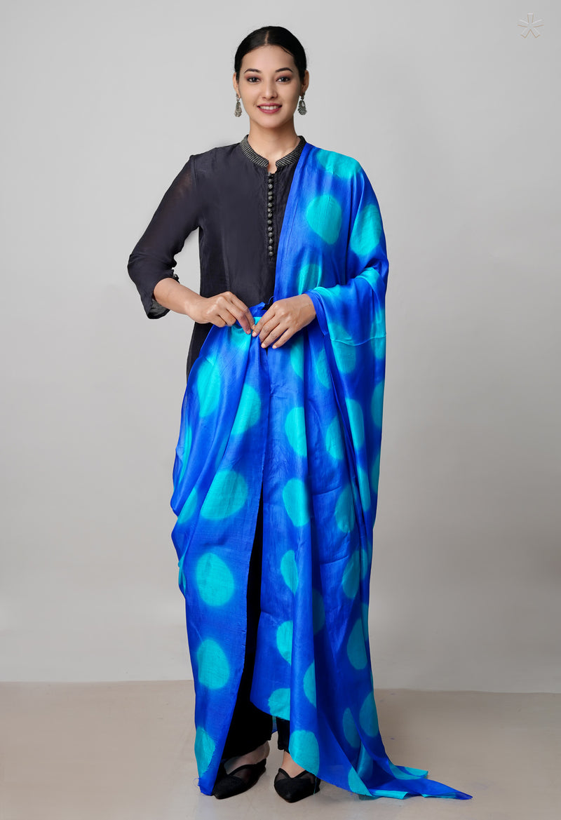 Blue Pure Handloom Clamp Dyeing Mysore Silk Dupatta –UDS5099