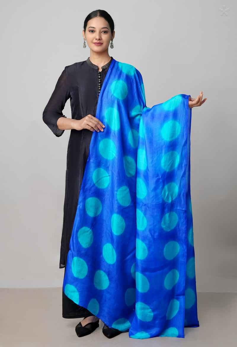Blue Pure Handloom Clamp Dyeing Mysore Silk Dupatta –UDS5099