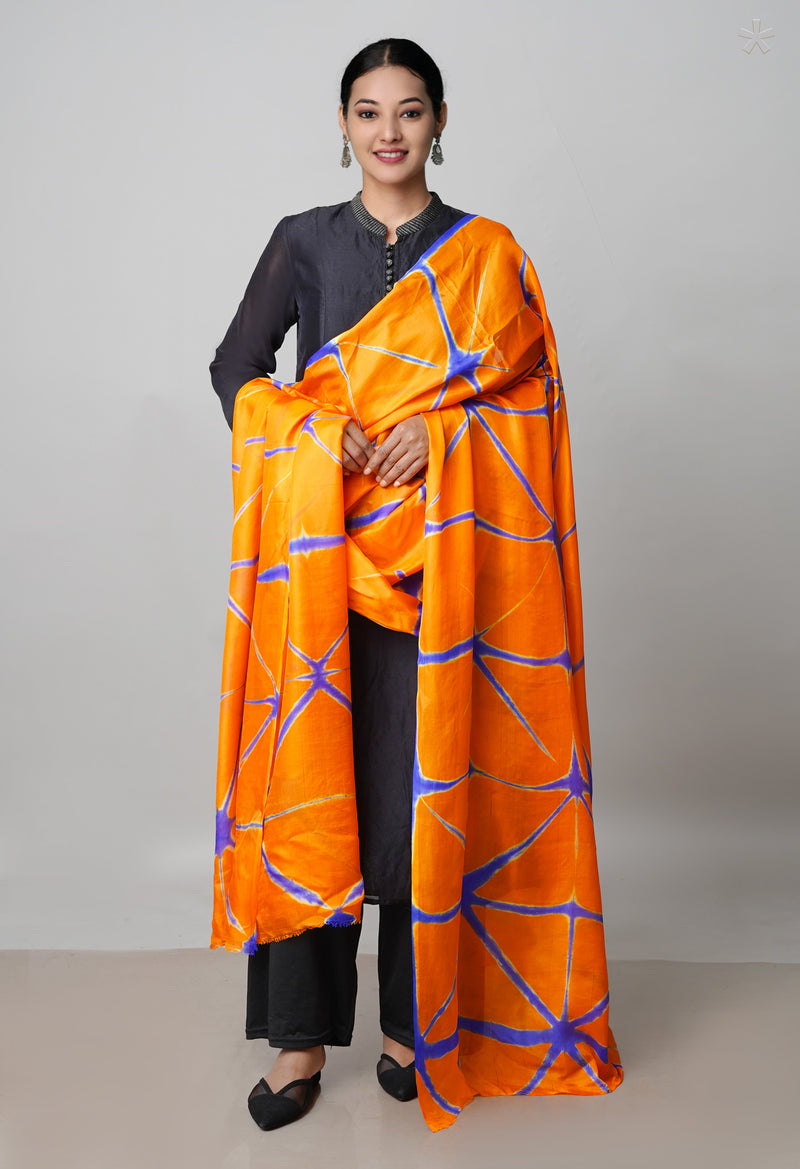 Orange Pure Handloom Clamp Dyeing Mysore Silk Dupatta–UDS5101