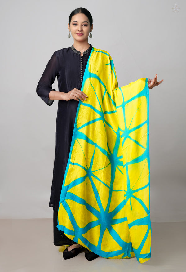 Yellow Pure Handloom Clamp Dyeing Mysore Silk Dupatta–UDS5104