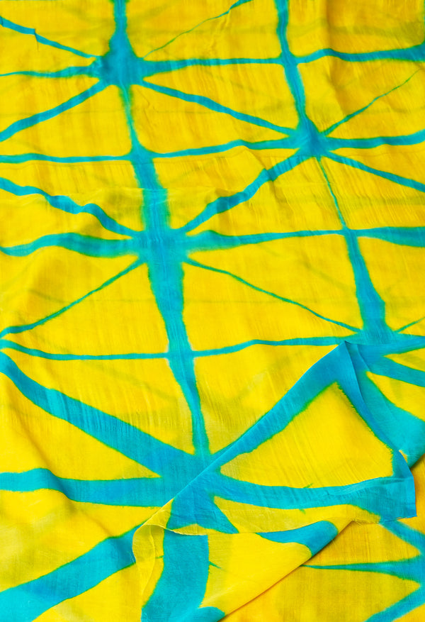 Yellow Pure Handloom Clamp Dyeing Mysore Silk Dupatta–UDS5104