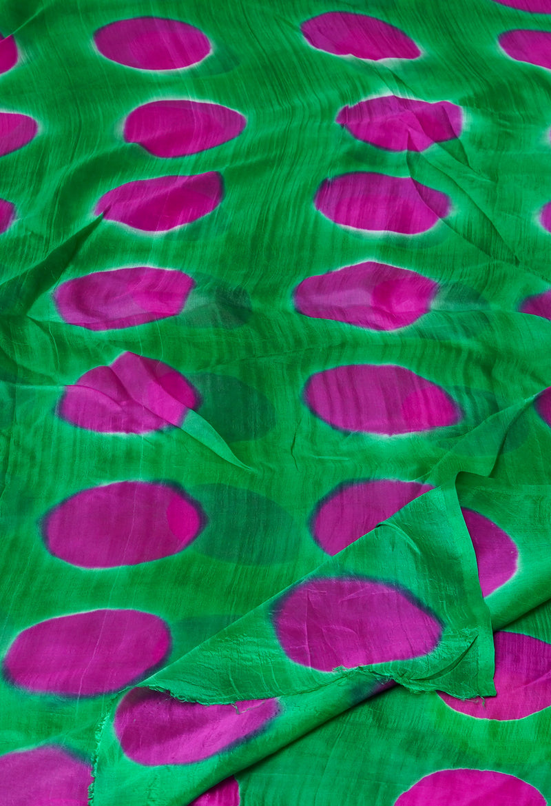 Green Pure Handloom Clamp Dyeing Mysore Silk Dupatta–UDS5105