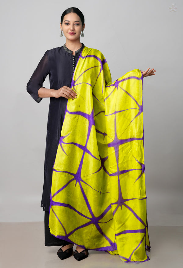 Parrot Green Pure Handloom Clamp Dyeing Mysore Silk Dupatta–UDS5106