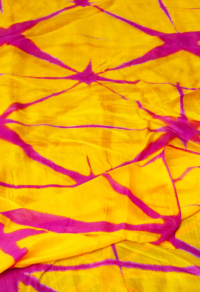 Yellow Pure Handloom Clamp Dyeing Mysore Silk Dupatta–UDS5107