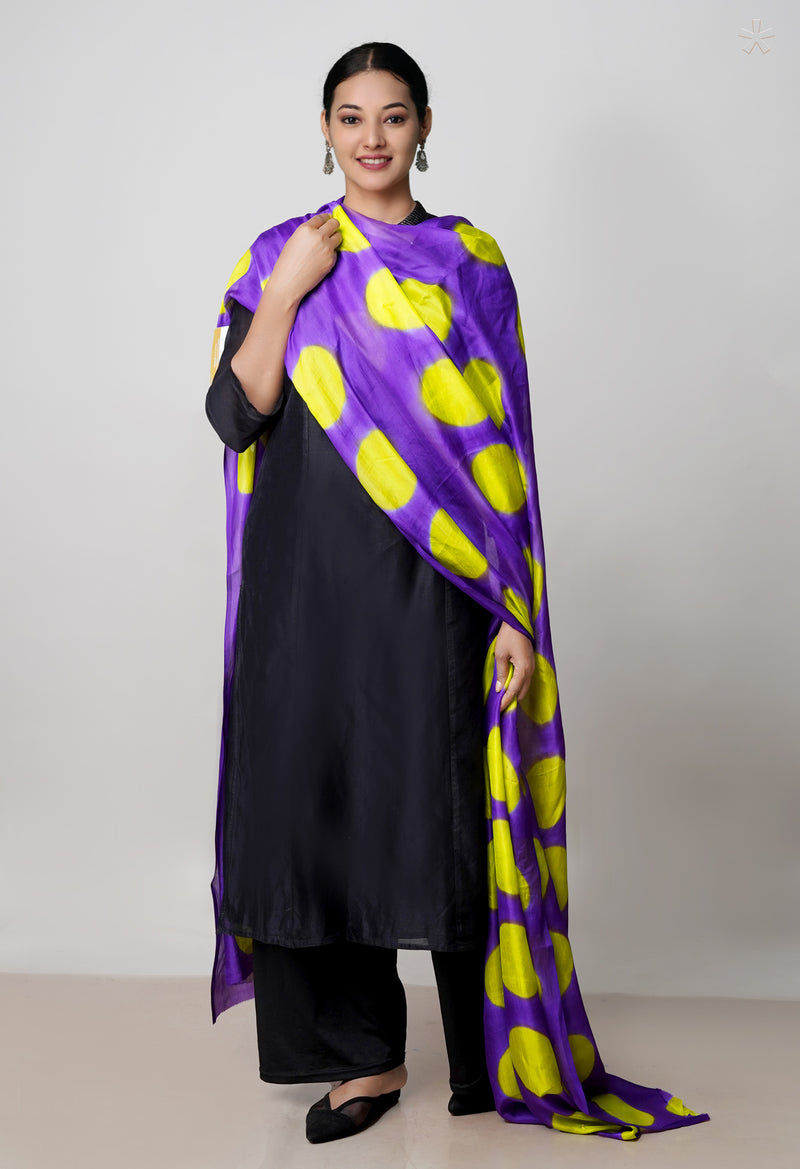 Purple Pure Handloom Clamp Dyeing Mysore Silk Dupatta–UDS5109
