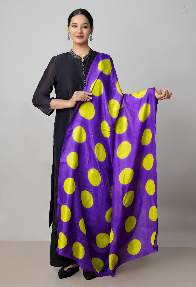 Purple Pure Handloom Clamp Dyeing Mysore Silk Dupatta–UDS5109