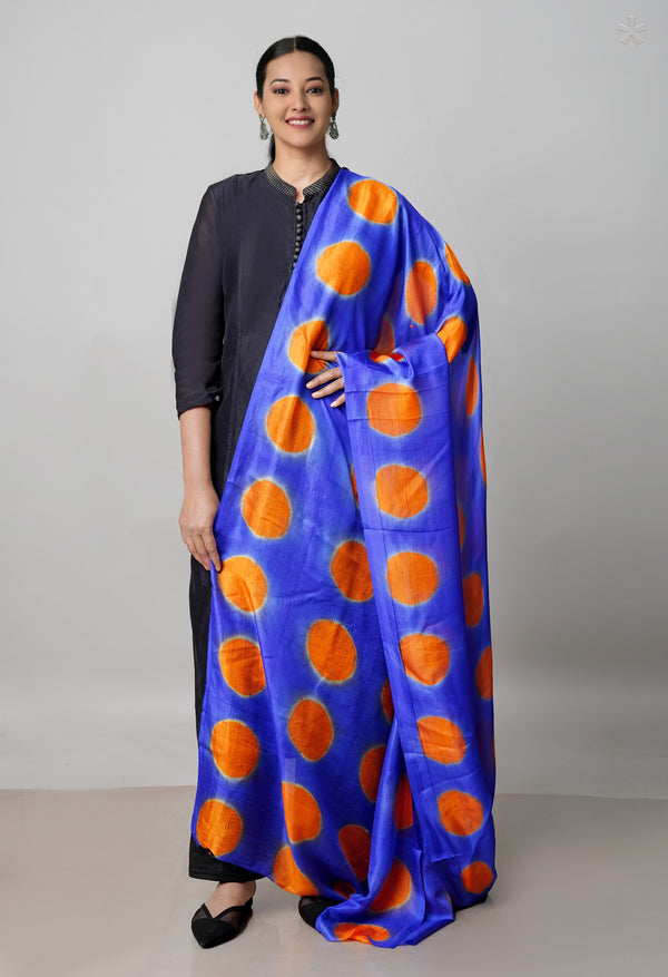 Blue Pure Handloom Clamp Dyeing Mysore Silk Dupatta–UDS5110