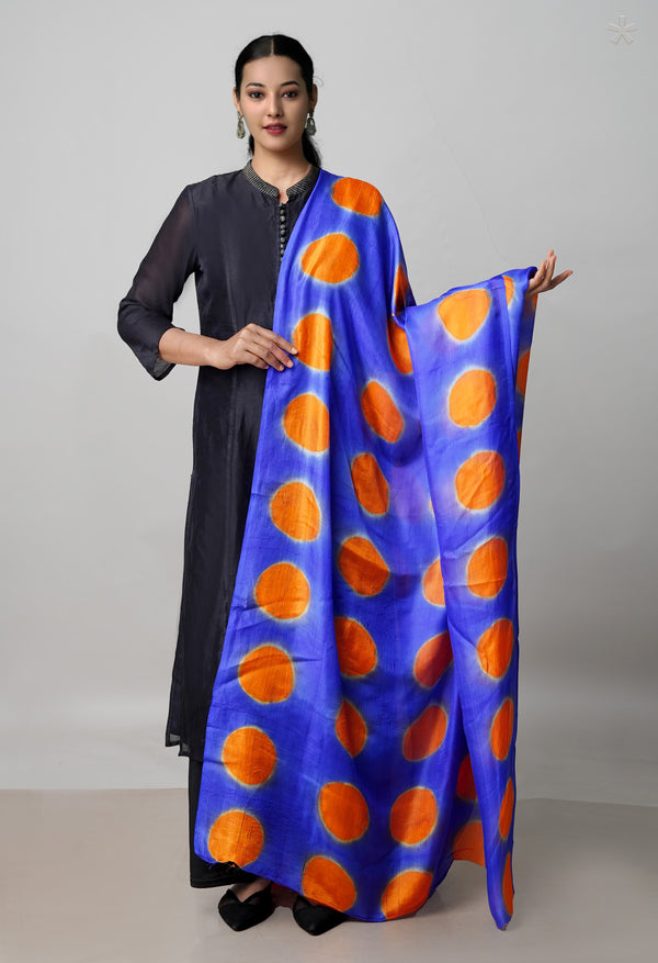Blue Pure Handloom Clamp Dyeing Mysore Silk Dupatta–UDS5110