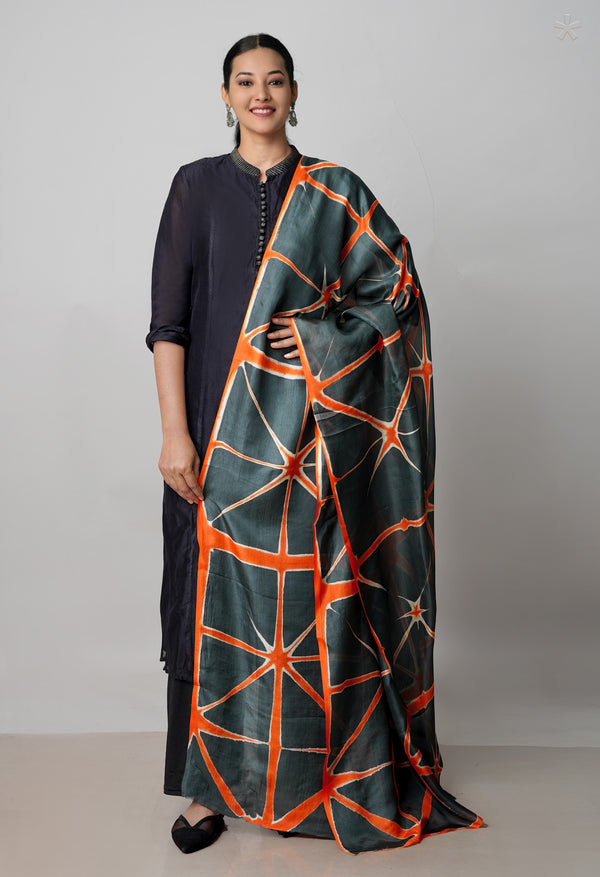Grey Pure Handloom Clamp Dyeing Mysore Silk Dupatta–UDS5111