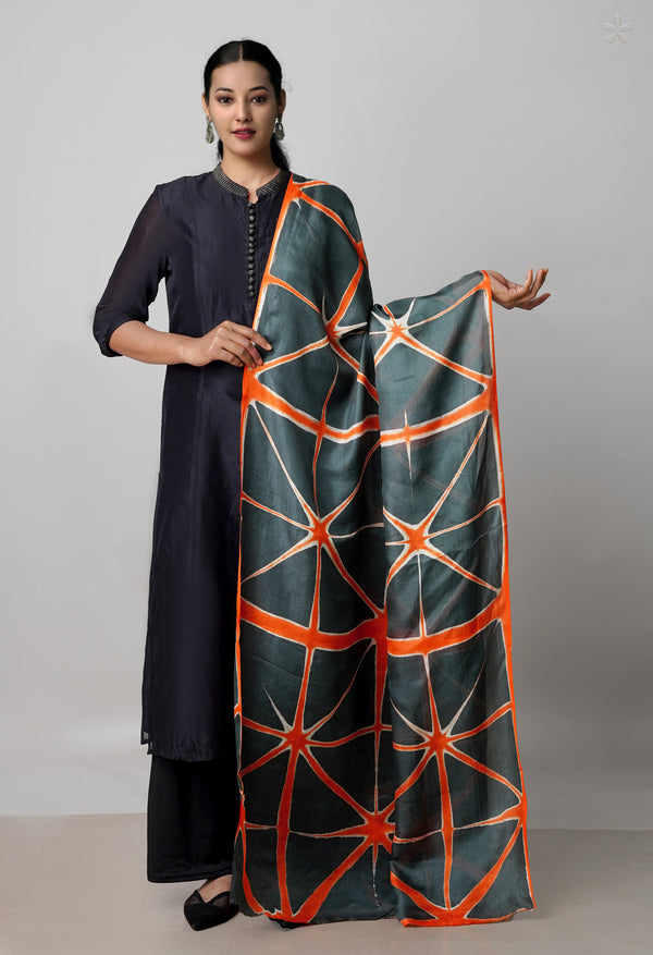 Grey Pure Handloom Clamp Dyeing Mysore Silk Dupatta–UDS5111