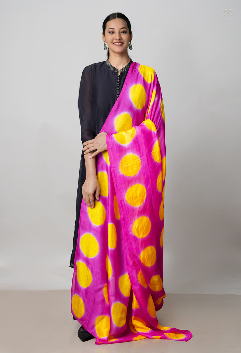 Pink Pure Handloom Clamp Dyeing Mysore Silk Dupatta–UDS5112