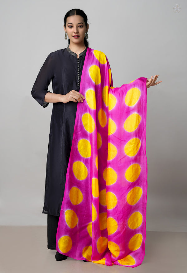 Pink Pure Handloom Clamp Dyeing Mysore Silk Dupatta–UDS5112