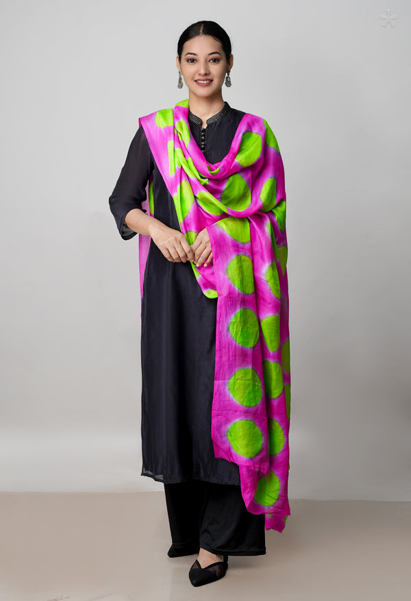 Pink Pure Handloom Clamp Dyeing Mysore Silk Dupatta–UDS5113
