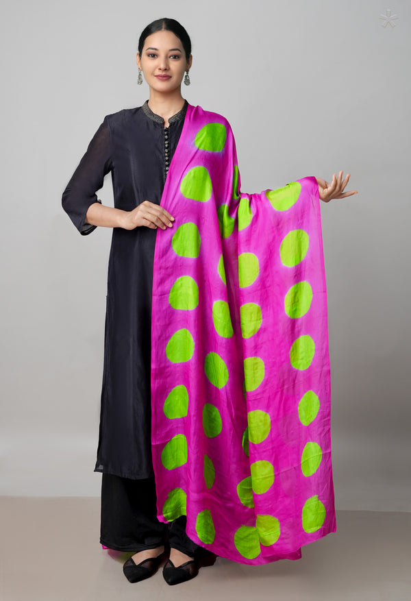 Pink Pure Handloom Clamp Dyeing Mysore Silk Dupatta–UDS5113