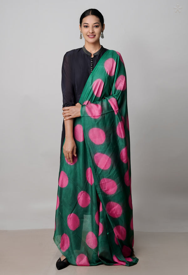 Dark Green Pure Handloom Clamp Dyeing Mysore Silk Dupatta–UDS5114