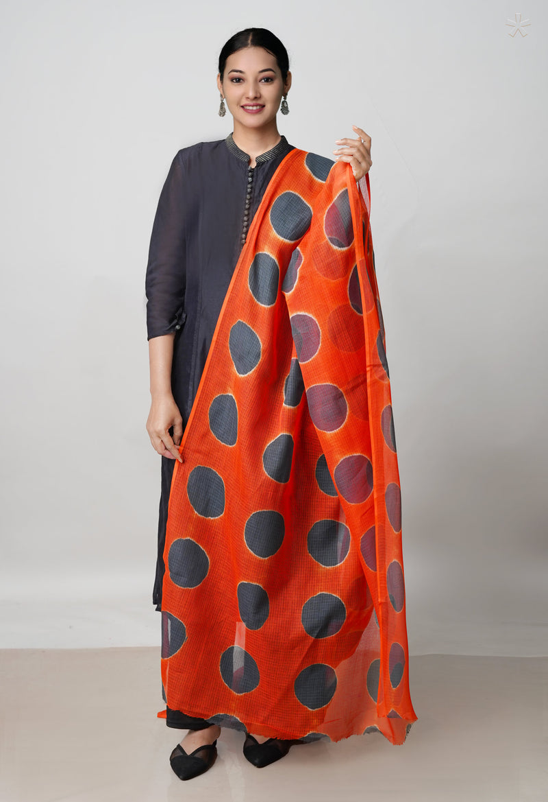 Orange Pure Clamp Dyeing Kota Cotton Dupatta–UDS5118