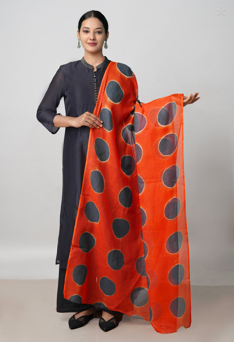 Orange Pure Clamp Dyeing Kota Cotton Dupatta–UDS5118