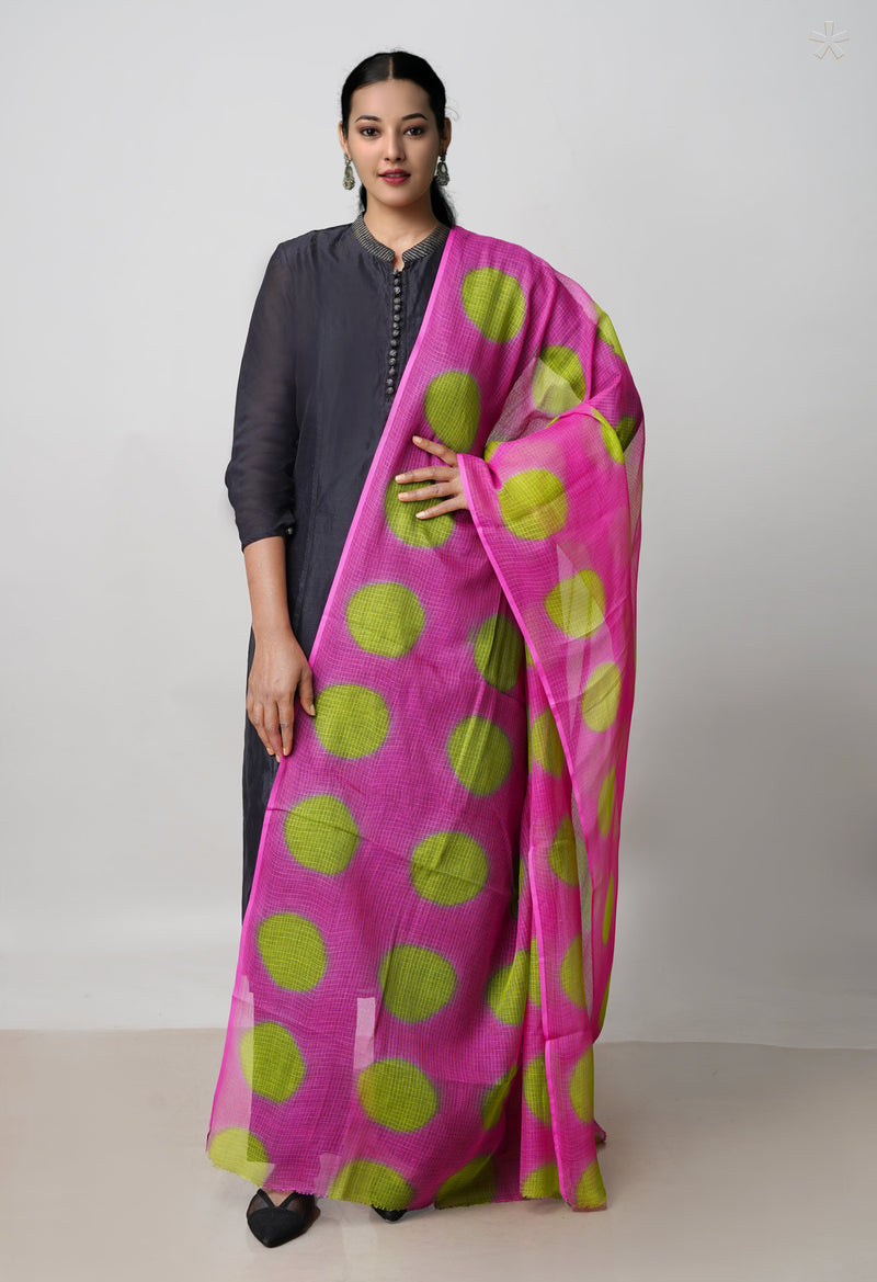 Pink Pure Clamp Dyeing Kota Cotton Dupatta–UDS5119