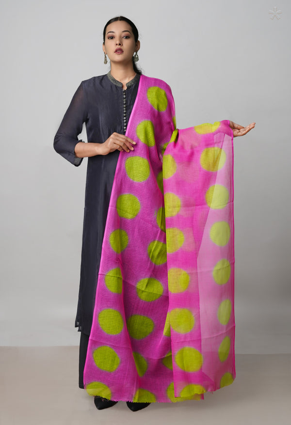 Pink Pure Clamp Dyeing Kota Cotton Dupatta–UDS5119