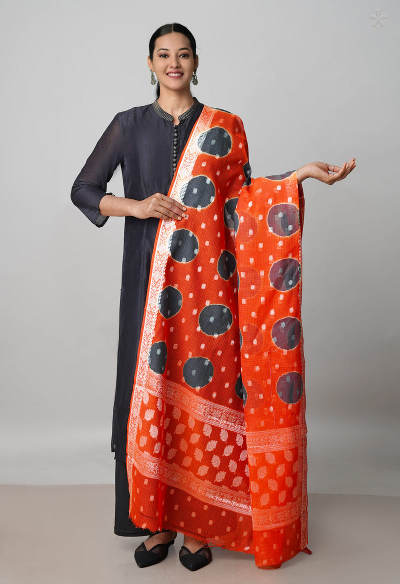Orange Pure Clamp Dyeing Kota Cotton Dupatta–UDS5122
