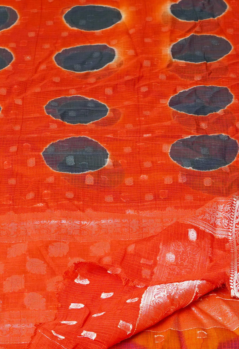 Orange Pure Clamp Dyeing Kota Cotton Dupatta–UDS5122