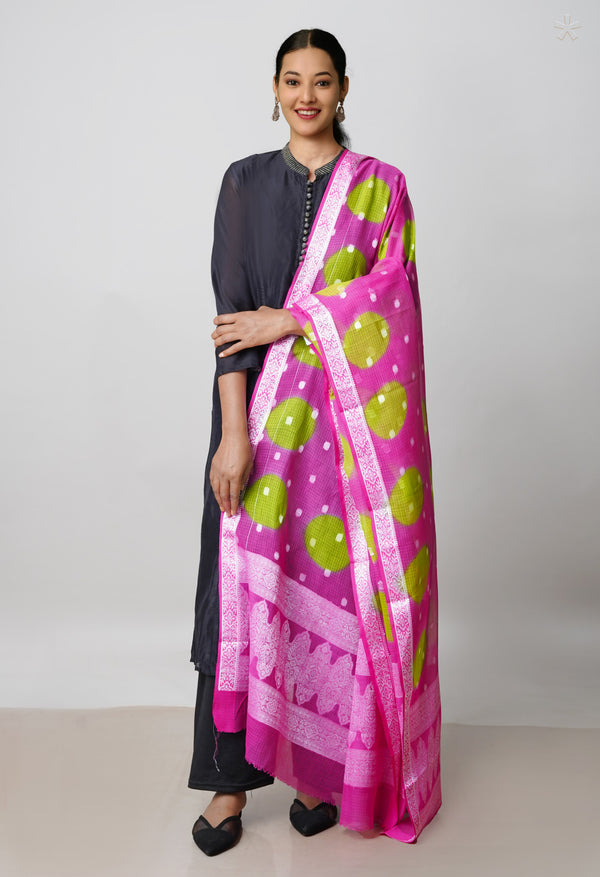 Pink Pure Clamp Dyeing Kota Cotton Dupatta–UDS5123