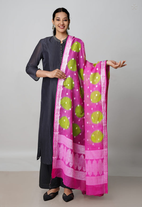 Pink Pure Clamp Dyeing Kota Cotton Dupatta–UDS5123