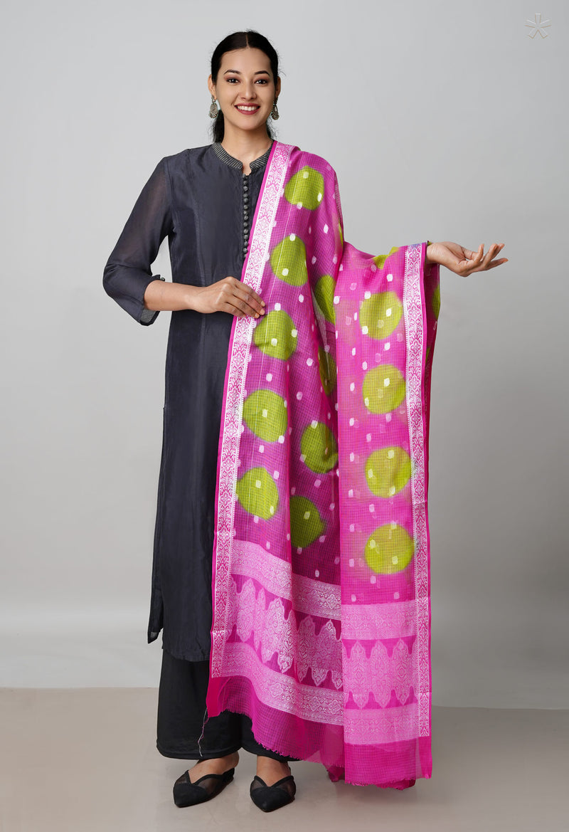 Pink Pure Clamp Dyeing Kota Cotton Dupatta–UDS5123