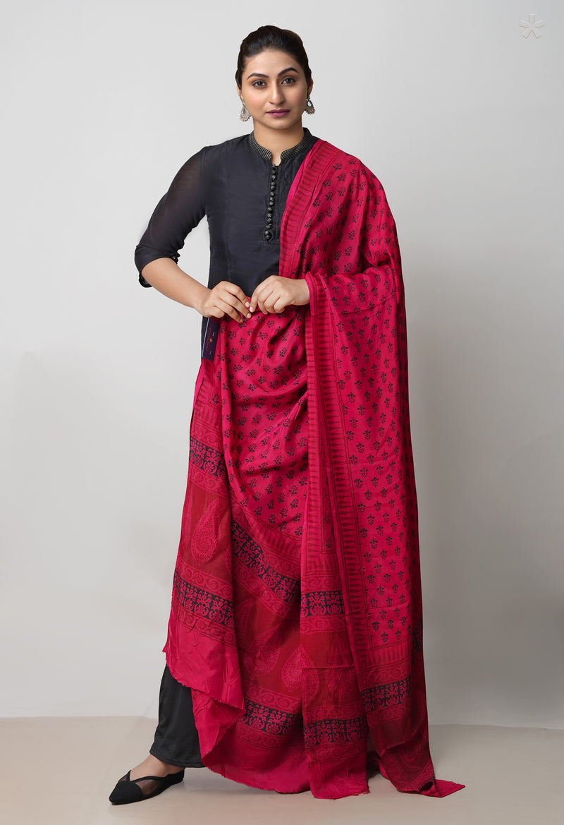 Hippie Pink Bagh Printed Chanderi Soft Silk Dupatta–UDS5153
