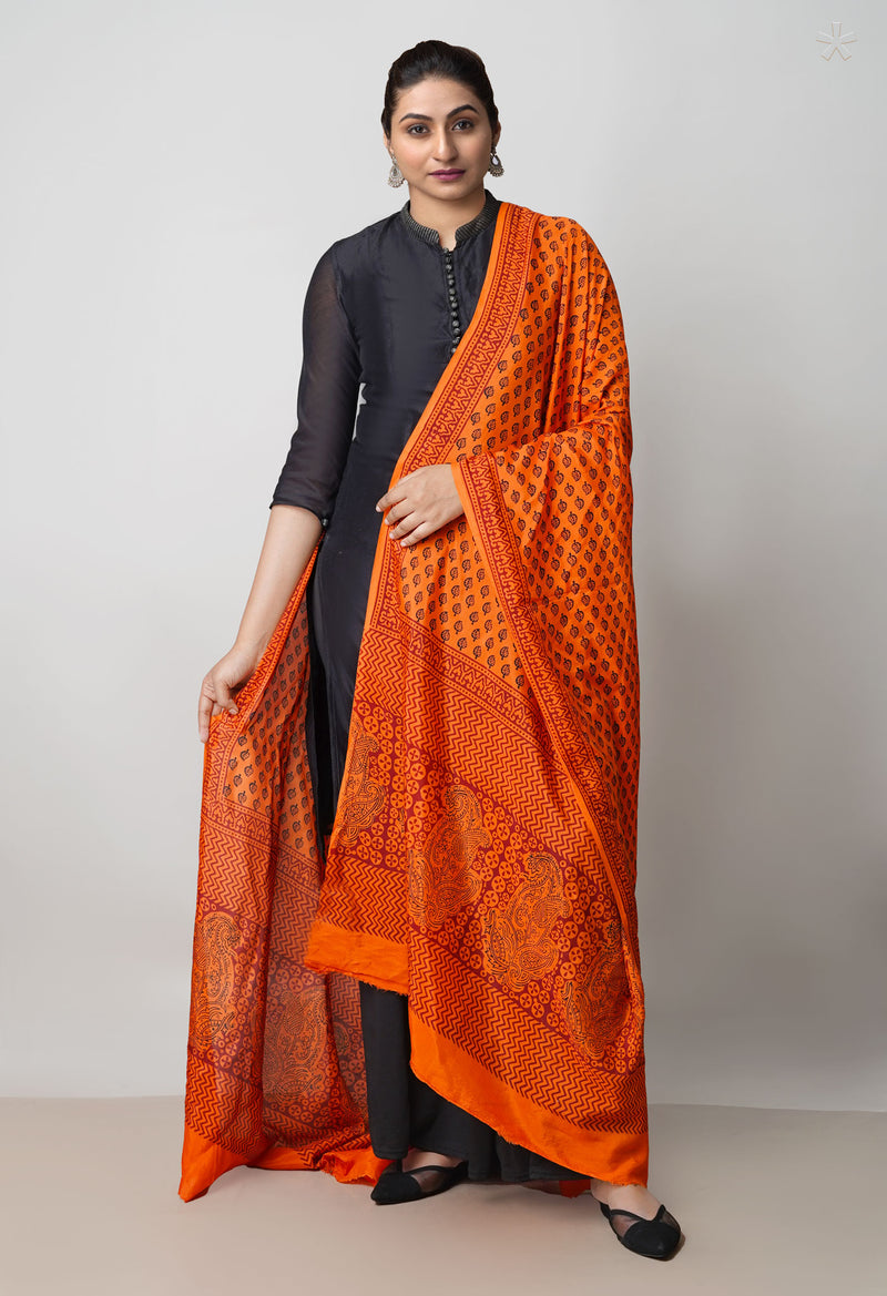 Orange Bagh Printed Chanderi Soft Silk Dupatta–UDS5156