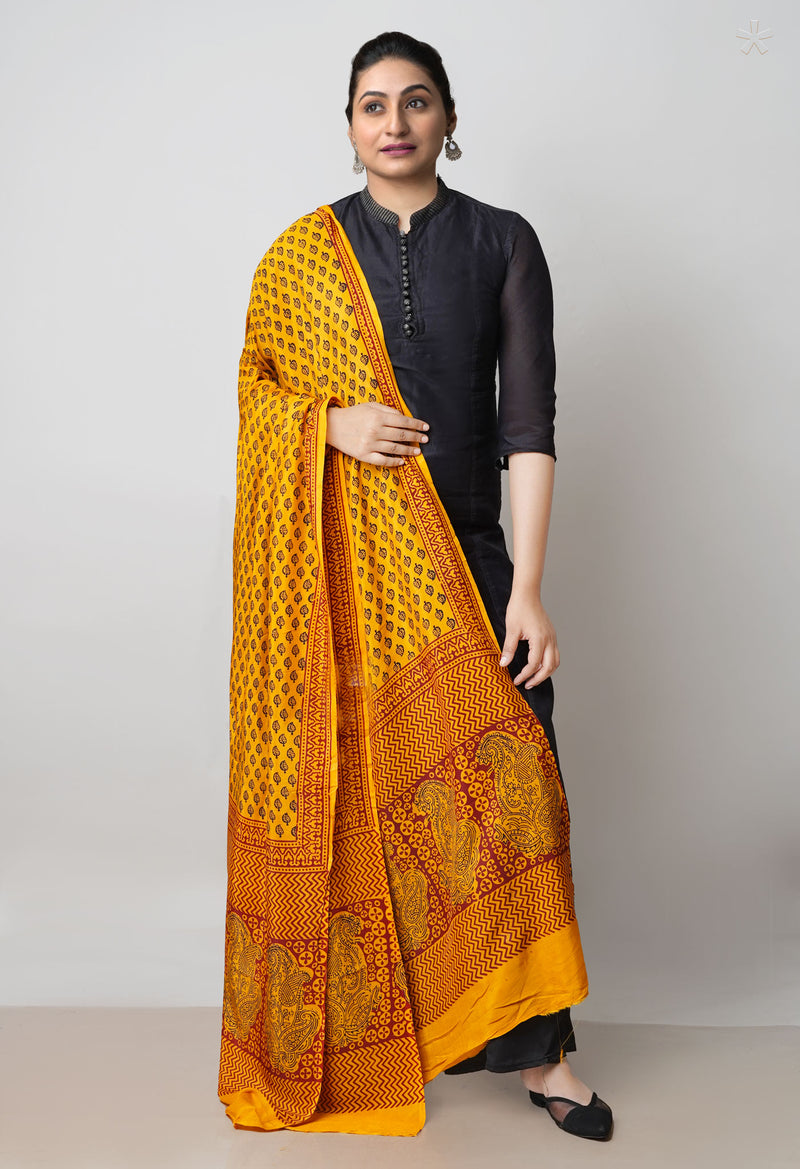 Turmeric Yellow Bagh Printed Chanderi Soft Silk Dupatta–UDS5161