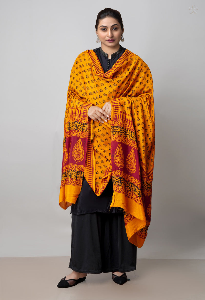 Turmeric Yellow Bagh Printed Chanderi Soft Silk Dupatta–UDS5163