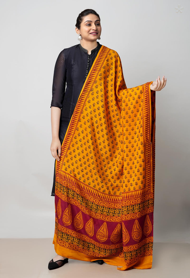 Turmeric Yellow Bagh Printed Chanderi Soft Silk Dupatta–UDS5163