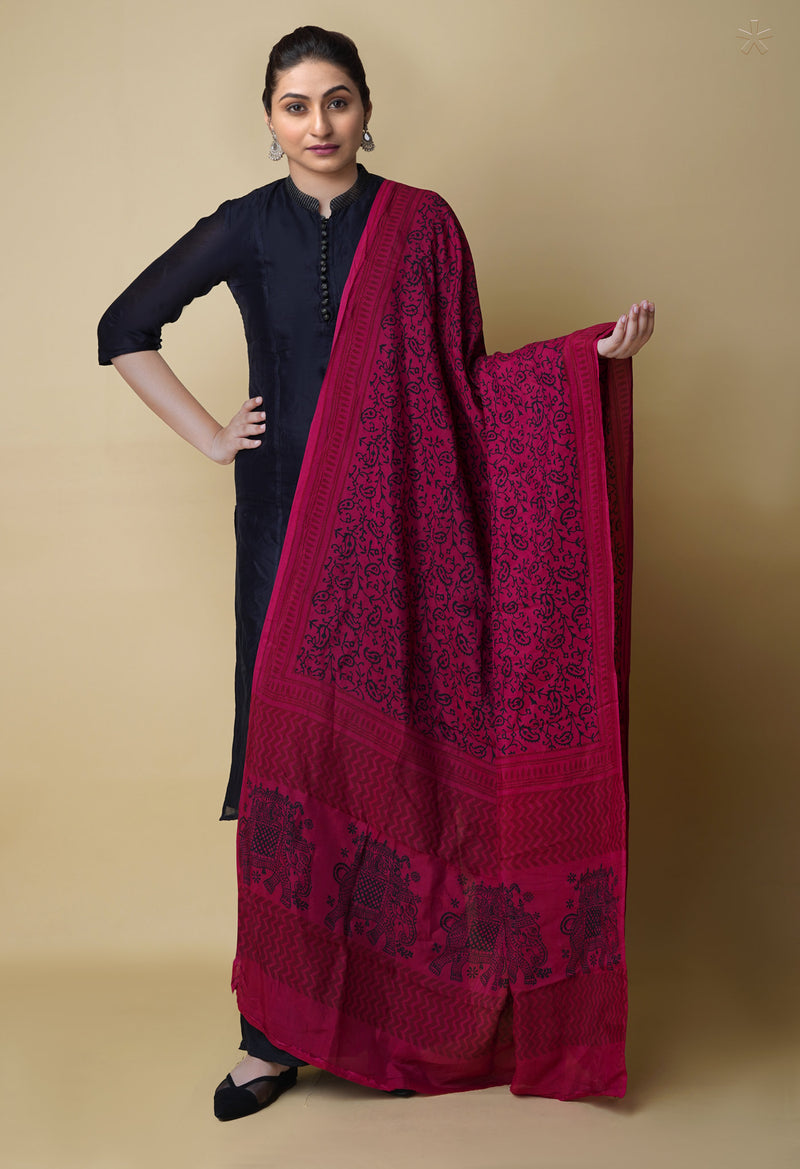 Hippie Pink Bagh Printed Chanderi Soft Silk Dupatta–UDS5165