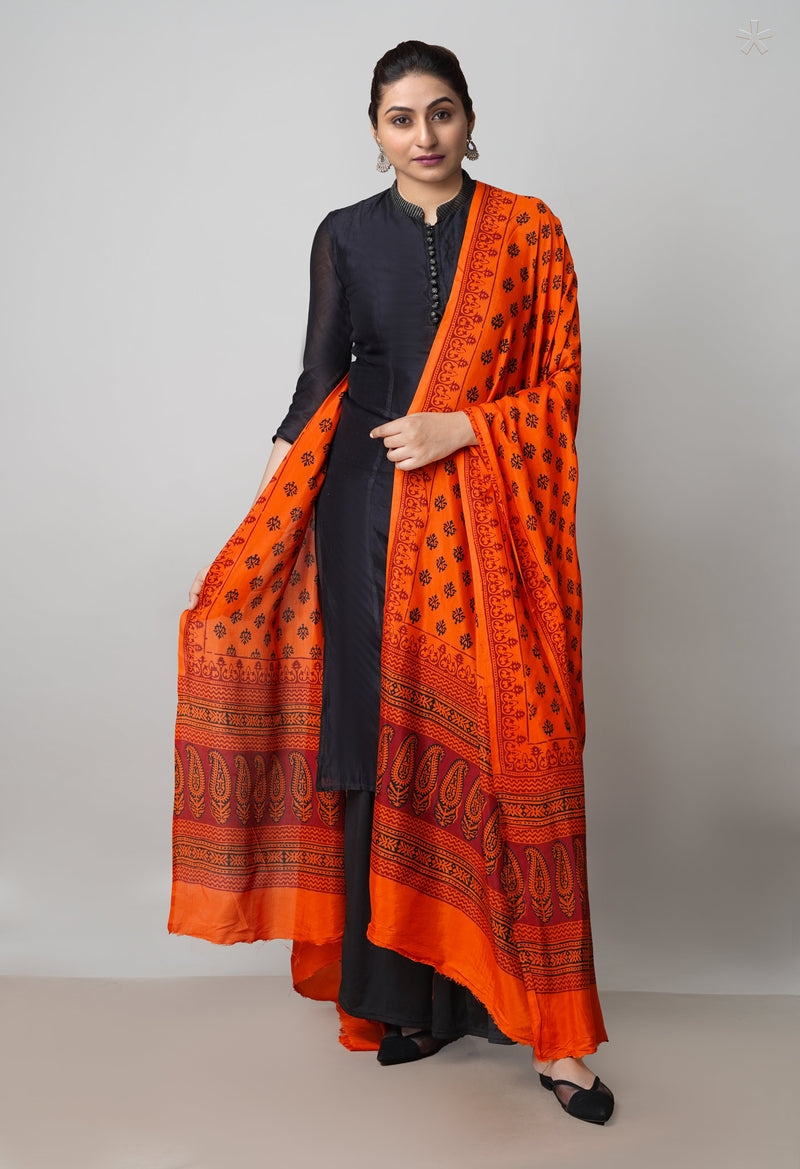 Orange Bagh Printed Chanderi Soft Silk Dupatta–UDS5167