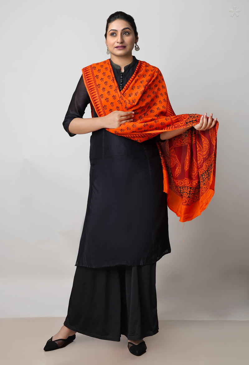 Orange Bagh Printed Chanderi Soft Silk Dupatta–UDS5168