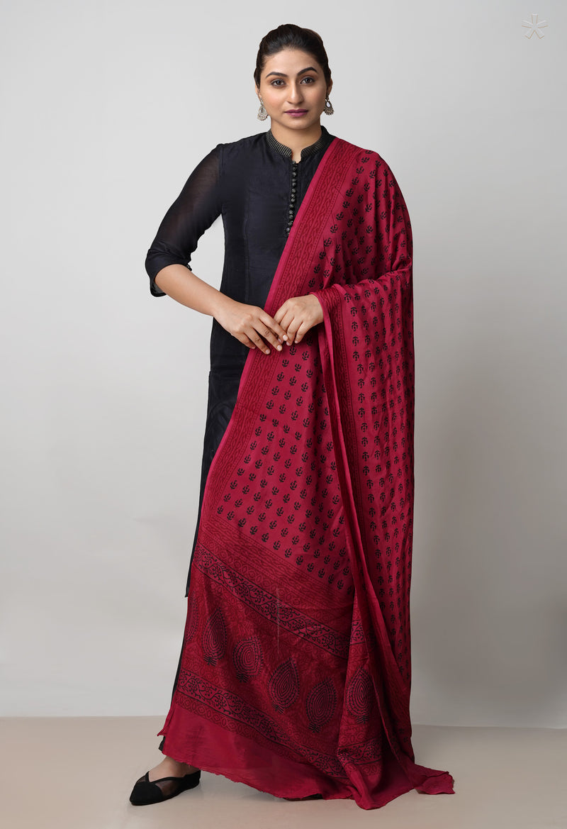 Maroon Bagh Printed Chanderi Soft Silk Dupatta–UDS5170