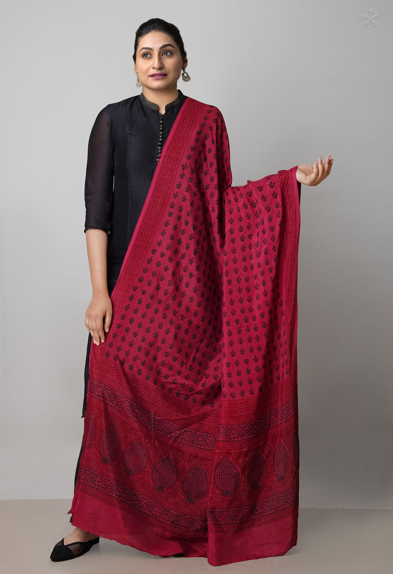 Maroon Bagh Printed Chanderi Soft Silk Dupatta–UDS5170