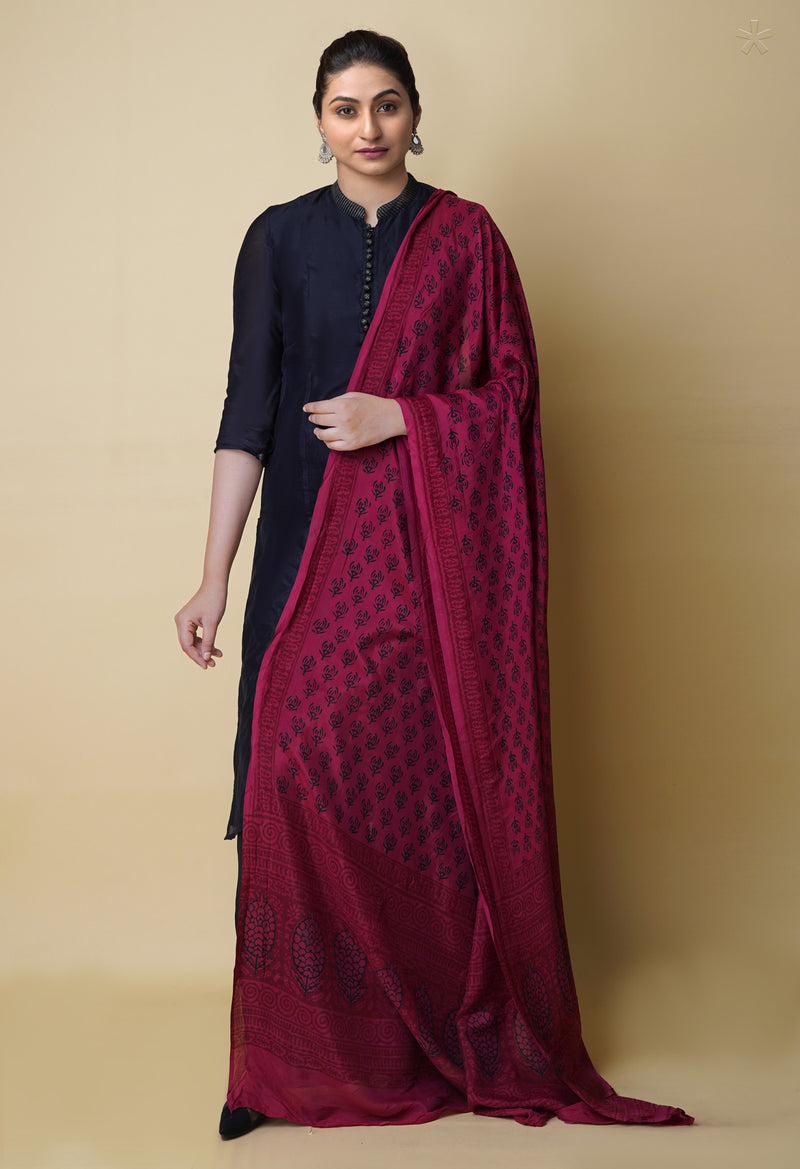 Maroon Bagh Printed Chanderi Soft Silk Dupatta–UDS5174