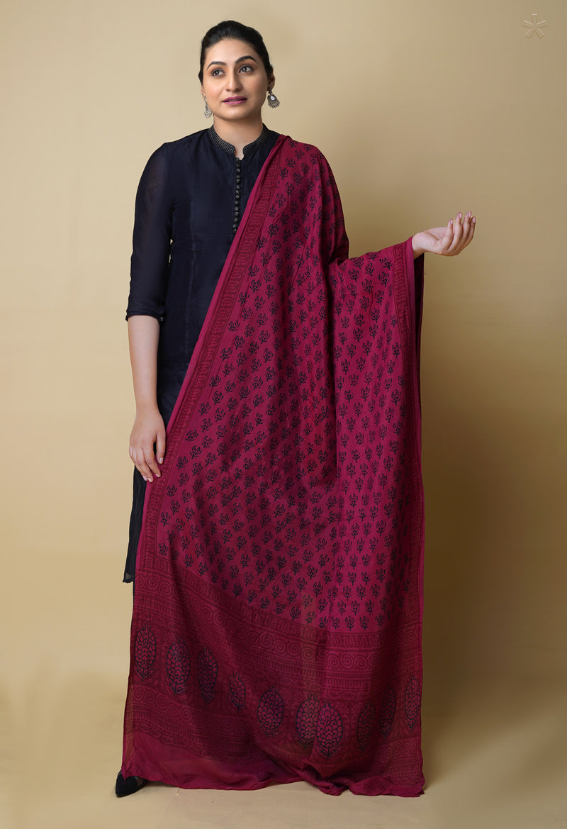 Maroon Bagh Printed Chanderi Soft Silk Dupatta–UDS5174