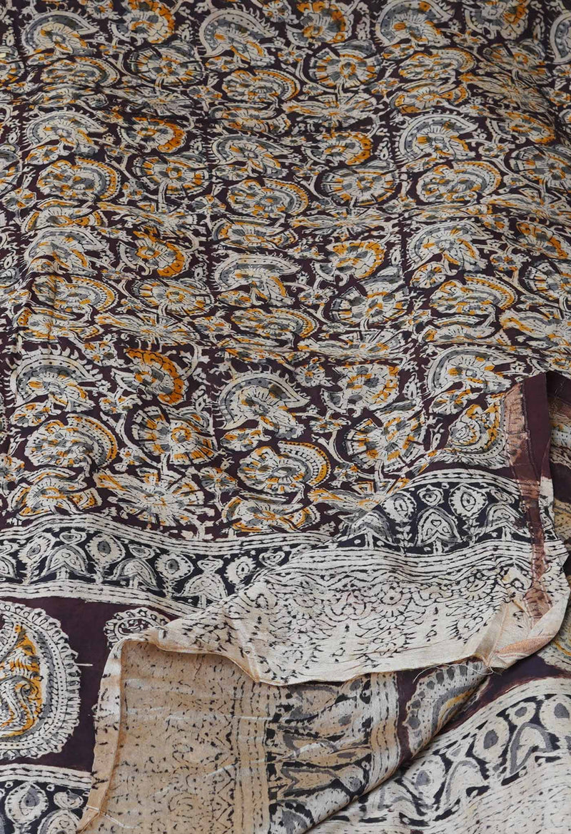 Multi Pure Chanderi Hand Block Printed Kalamkari Dupatta–UDS5176