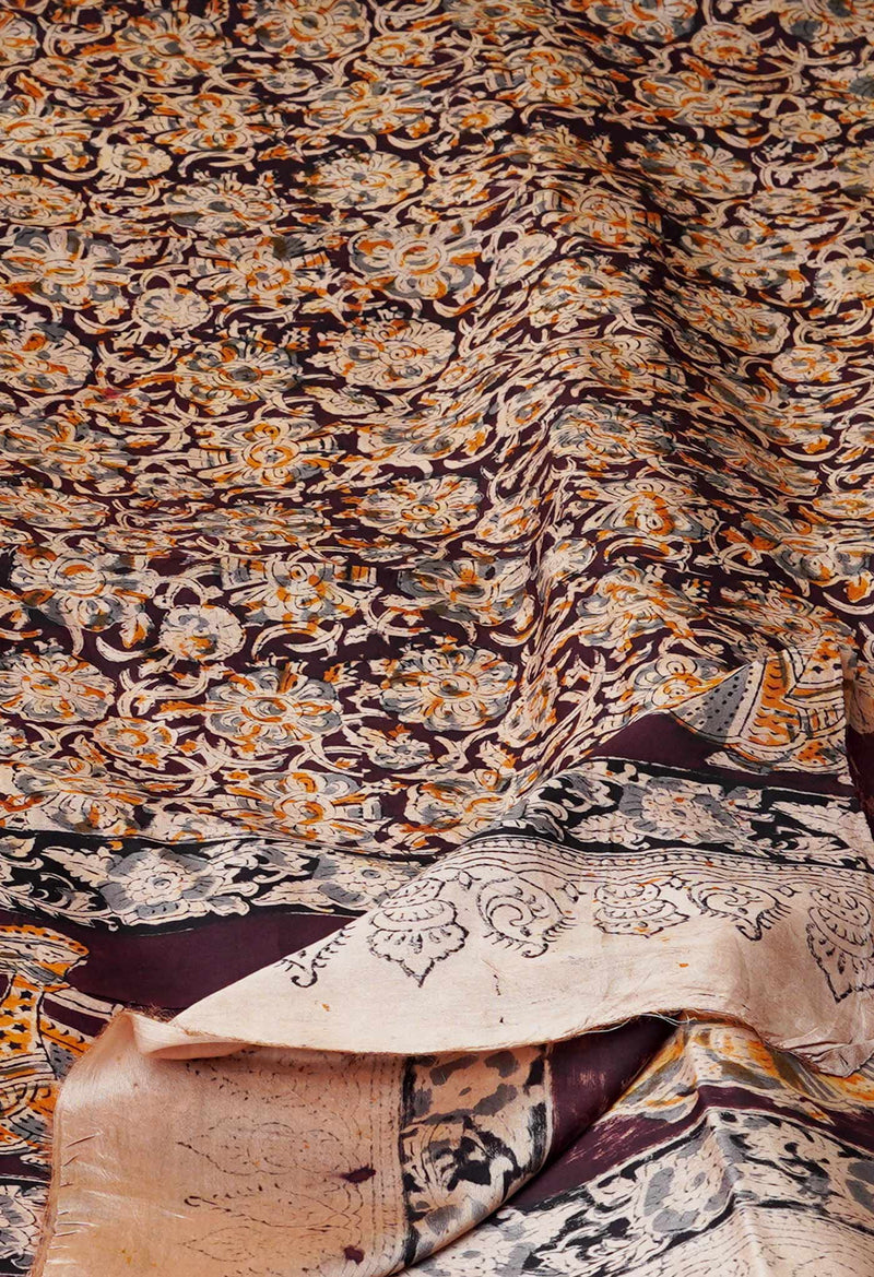Multi Pure Chanderi Hand Block Printed Kalamkari Dupatta–UDS5181