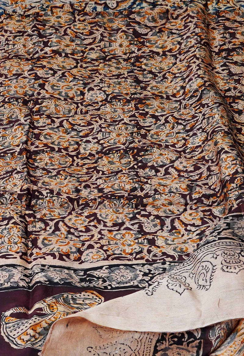 Multi Pure Chanderi Hand Block Printed Kalamkari Dupatta–UDS5182