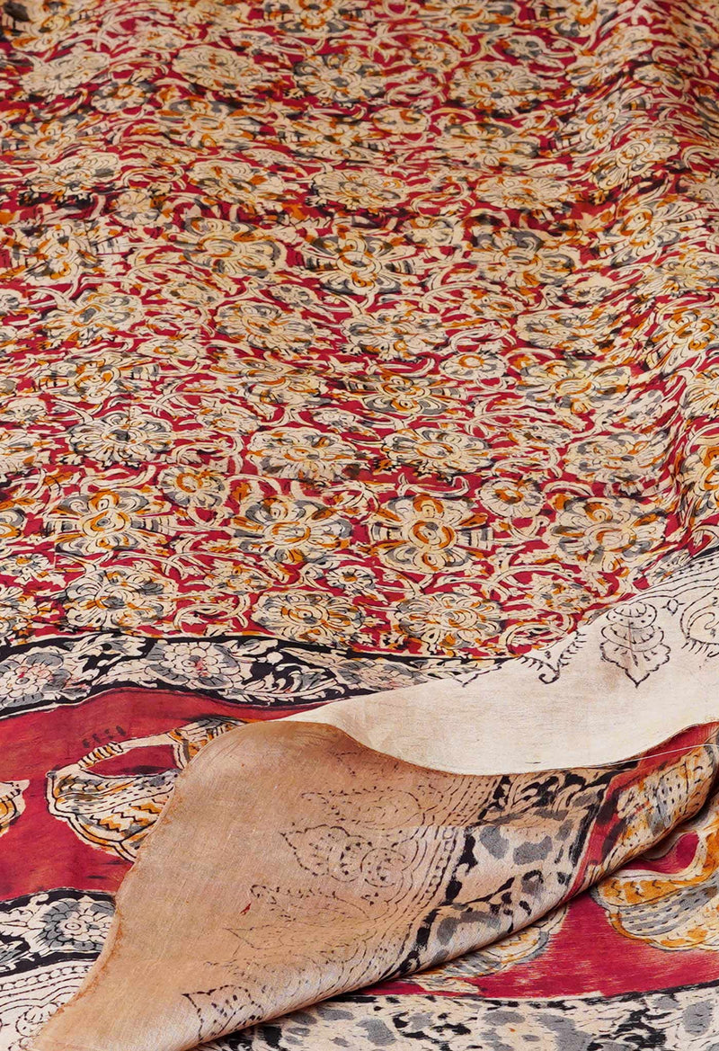 Multi Pure Chanderi Hand Block Printed Kalamkari Dupatta–UDS5184