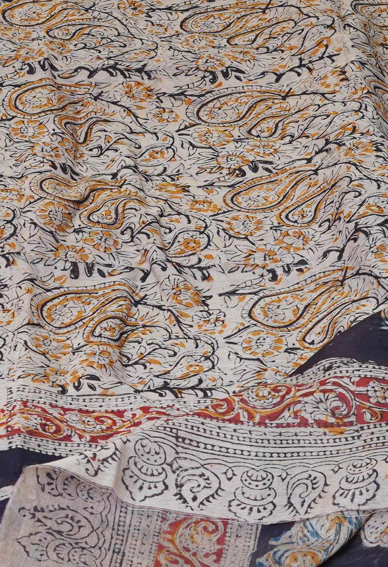 Multi Pure Chanderi Hand Block Printed Kalamkari Dupatta–UDS5185