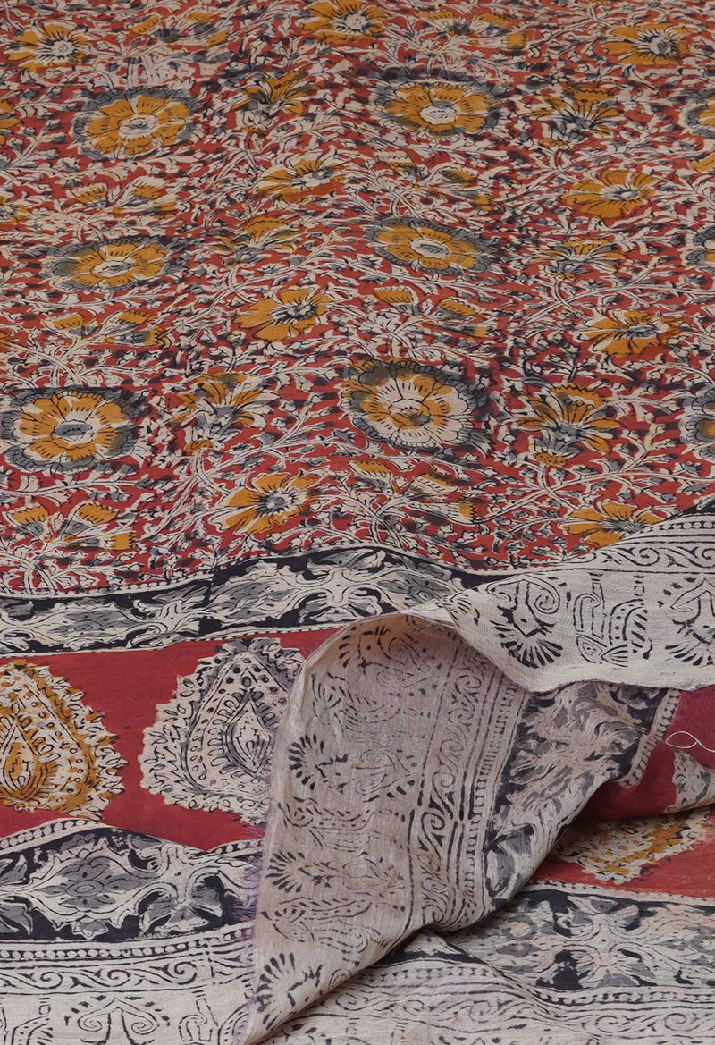 Multi Pure Chanderi Hand Block Printed Kalamkari Dupatta–UDS5186