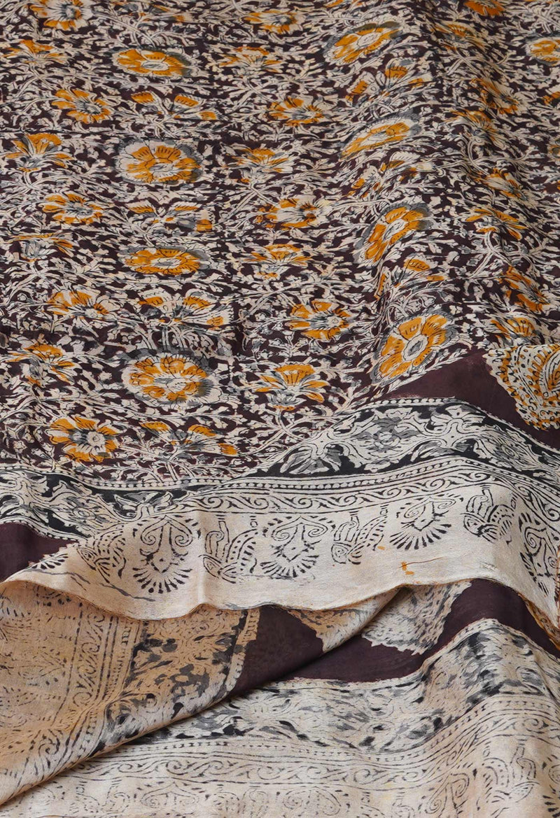 Multi Pure Chanderi Hand Block Printed Kalamkari Dupatta–UDS5189
