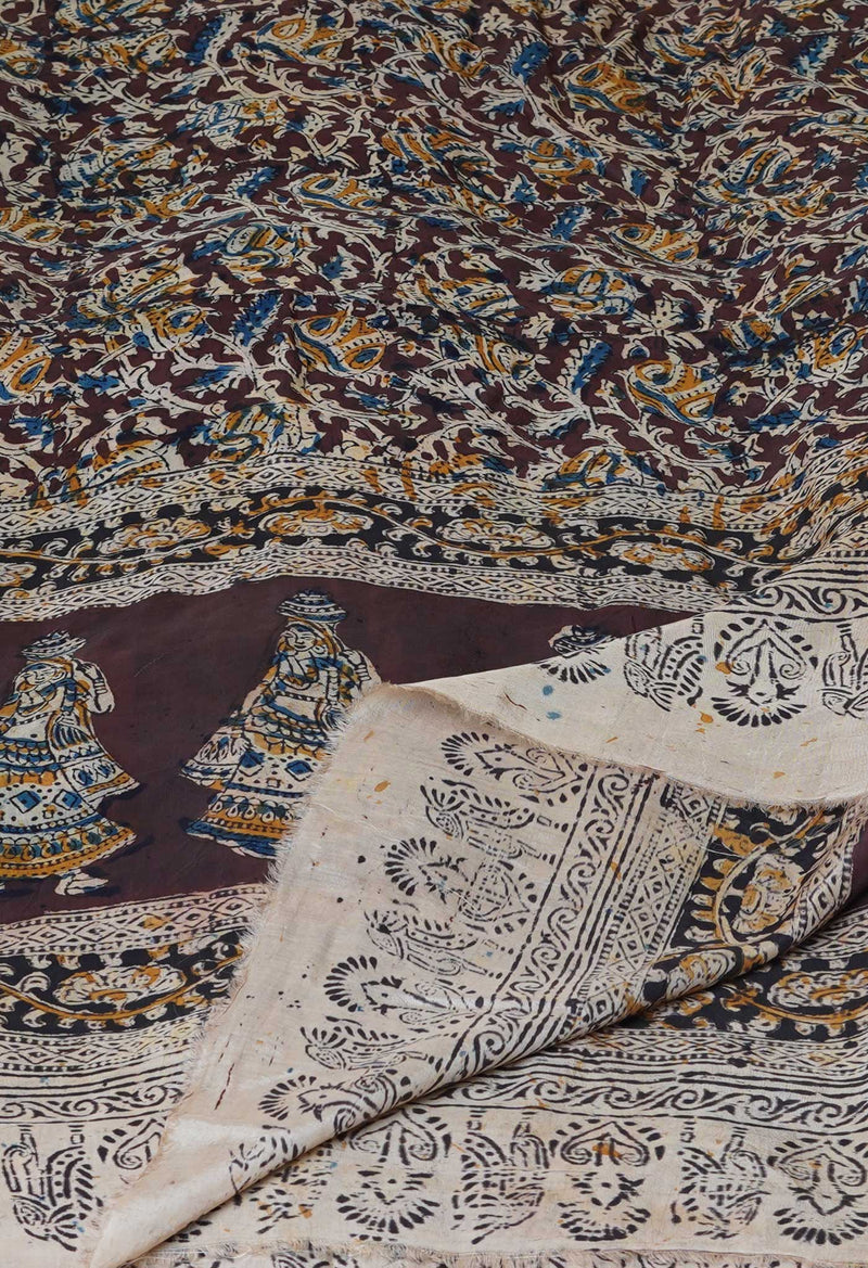 Multi Pure Chanderi Hand Block Printed Kalamkari Dupatta–UDS5196